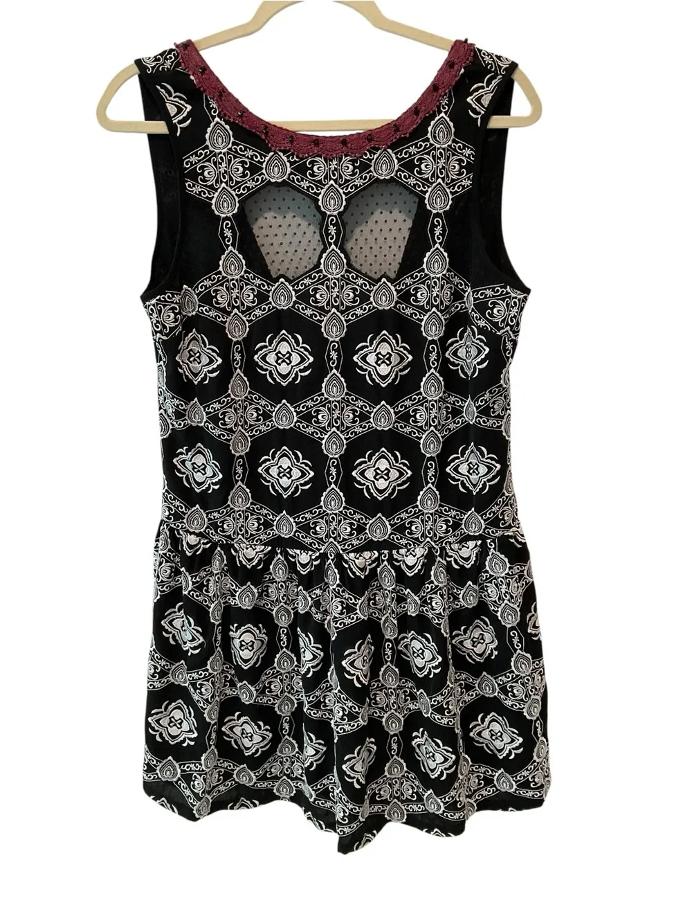 Free People Ovs Night Embroidered Deep V Back Mini Dress Small Black Boho